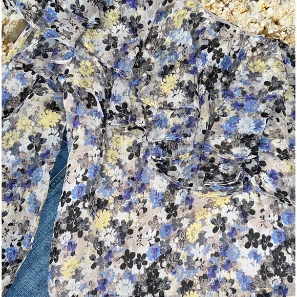 NWT Lucky Brand One Shoulder Blue and Yellow Floral Ruffle Top - Picture 4 of 8